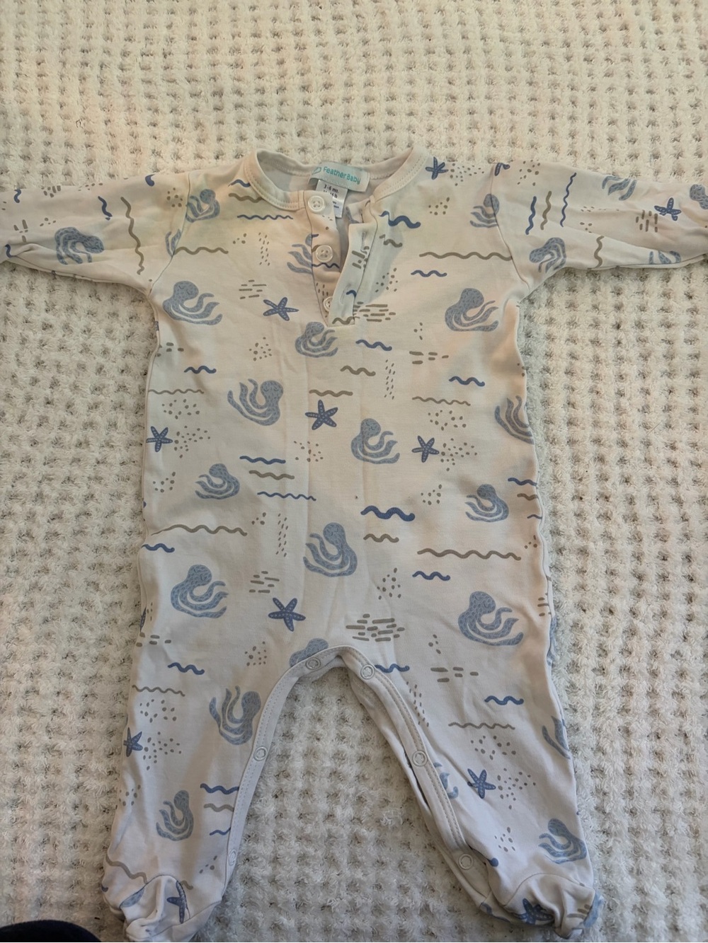 Unbranded Cream Footed One-Piece with Blue Sea Motif